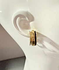 Givenchy Vintage Clip On Earrings Logo Black Enamel Hoops Gold Signed 80s 1 in