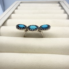 JTV Ring Turquoise Sterling Silver 925 size 8 Designer Halo East West Modern