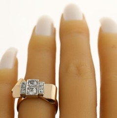 Antique Diamond Bow Ring 14K Two Tone Gold .72CT Mine Cut Size 6 1/4