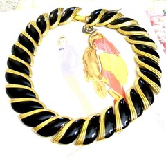 VTG RUNWAY BOOK PC WIDE NAPIER BLACK ENAMEL GP “MODERN ARTS” NECKLACE WEIGHTY