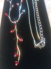 Vintage Cookie Lee Elegant 14″ Silver tone Red Rhinestone Branched 2″ Lariat