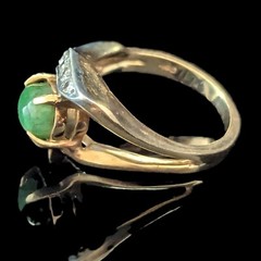 Vintage 1960s Jade Diamonds 14k Yellow White Gold Statement Ring Retro Mid Cent.