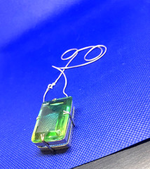Large Square Faceted Green RS Necklace n Italy 925 Sterling Silver Chain/Setting
