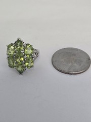 Sterling Silver .925 Manchurian PERIDOT pear Oval Stones Rhodium Coated Sz.5.75