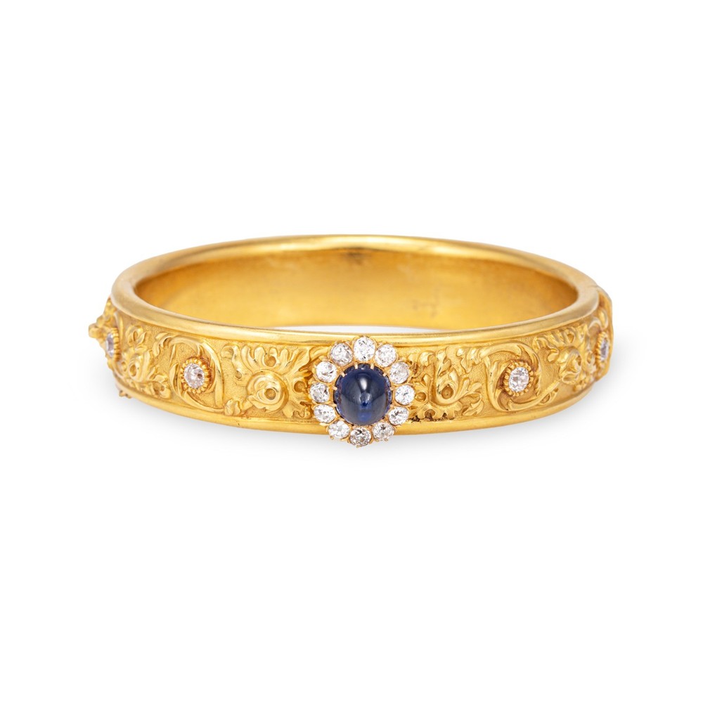 Antique GIA No Heat Sapphire Diamond Bracelet 19k Yellow Gold Leitao & Irmao