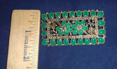 Antique Emerald Cabochon Flower Marcasite Pin Brooch Silver Tone Early 1900 RARE