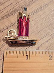 Holiday Candle Brooch Red Enamel Golden Candle Christmas Holiday Pin