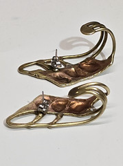 Vintage Brutalist Earrings Mixed Metal Dynamic Style Copper Brass