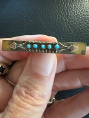 Lovely Antique Gold-filled etched BAR PIN inset with Turquoise beads