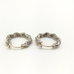 Vintage ROSS SIMONS 2 Tone Sterling Silver Diamond Hoop Earrings 925 9g #66