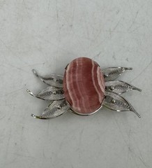 Vintage Sorrento Sterling Brooch Rhodochrosite Stone Elegant Filigree Look RARE