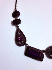 Vintage Purple Acrylic Victorian Style Necklace Gothic Retro Witchy Gunmetal