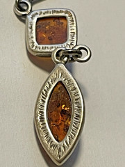 VTG Baltic Amber Diamond & Marquise Cut 925 Sterling Silver Hook Earrings (D195)