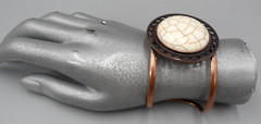 Wide Copper Cuff Bracelet Howlite Gemstone Medallion Shield Rhombus Cutwork