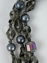 Vintage Crown Trifari 3 Strand Gray Black Iridescent Irregular Beaded Necklace