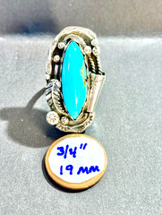 Vintage Sterling Native American 8×24 mm Turquoise Navette Ring Size 5.5 5 1/2
