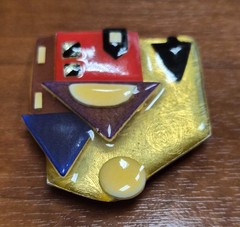 Vintage 90’s House Pins by Lucinda Red Home With Moon in Sky Pin / Brooch