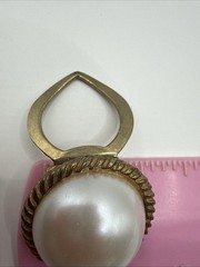 Vintage Faux Pearl Scarf Clip Gold Tone Ring 1”