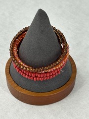 Multicolor Beaded Memory Coil Bracelet Orange Brown Red Iridescent