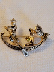 Damascene Spain Man And Lady In A Gondola Boat Brooch Made Spain