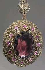 Vintage West Germany Ornate Flower Rhinestone Filigree Necklace Purple Amethyst