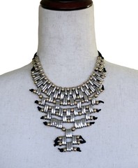 Vintage Silver & Gold Tone Beaded Bib Statement Necklace Gothic Black