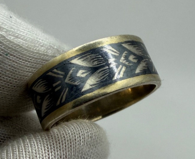 Vintage 875 Silver Ring Northern Niello USSR Size 8.5 Ethnic Band – 6.26g