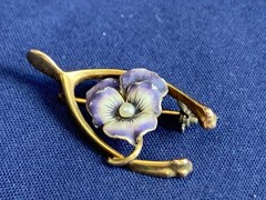 Vtg Heavy Gold Filled Pearl Pin 3.05g Jewelry Pansy In Wishbone Brooch *READ*