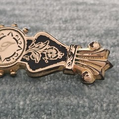 ‘Gold Top’ 10K Gold Filled GF Victorian Collar Bar Pin Brooch VTG Signed FM CO.