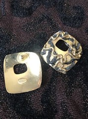 La Rage Vintage Pierced Earrings Modernist Mixed Materials Textured Metal Square