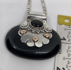 Vintage 925 Sterling Silver & Copper Black Onyx Pendant with 20″ 925 S.S. chain