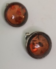 Vintage Baltic Amber Stud Earrings Cognac Sun Spangles Open Back Silver Tone