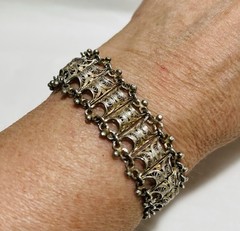 Antique European 800 Silver Filigree Bracelet 7.5 Inches Signed True Vintage