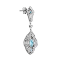Art Deco Style Lab-Created Diamond Aquamarine Wedding 14K White Gold FN Earrings