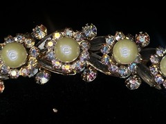 DeLizza And Elster D&E Juliana Pearl & Aurora Borealis Rhinestone Leaf Brooch