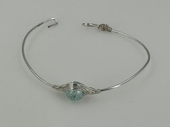 Handcrafted Silver Wire Wrapped Aquamarine Stone Adjustable Bracelet