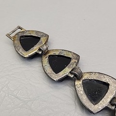 Vintage Bracelet Black Onyx Stone Linked Faceted Chunky Panel Silver Tone 7″