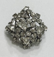 Antique Art Deco Cluster Brooch with Prong Set Round & Trillion Cut Glass Stones