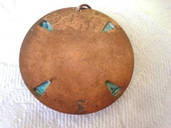 Vintage Copper by Bell Faux Turquoise Pendant With Thunderbird 1 3/4 In. KJ