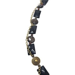 Barse Designer Necklace Gold Tone Onyx Smokey Quartz Brown Pearl 25.25in