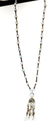 Vintage Necklace Tassel Crystal Pendant Filigree Cap Chain 1950s AB 28in