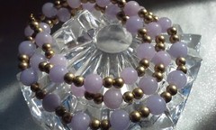 Set of 3 Icy Jade Jadeite Bead Necklaces Green Lavender Yellow Gold Tone Plate?