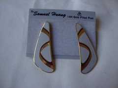 VINTAGE SAMUEL HUANG CLOISONNE RETRO ABSTRACT BURGUNDY & GRAY ENAMEL EARRINGS