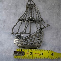 Vintage Sailing Ship Necklace Silver Tone Nautical Pendant 60s 70s