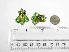 Vintage Kramer Goldtone Metal and Green Rhinestone Clip on Earrings 7/8 Inch