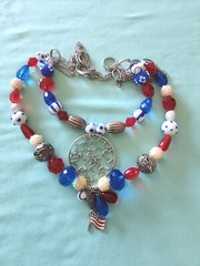 Red White Blue America 4th Of July Acrylic And Lamp work Art Glass Necklace