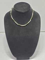 Vintage Green And White Beaded Necklace Natural Gemstones Brass Wire & Beads