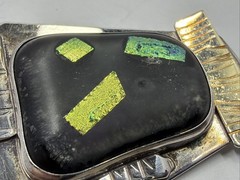 Gold 925 Sterling Silver Brooch Pin 18K Gold Sucherman Modern Art Deco Glass