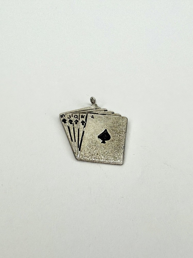 Wells Sterling Silver Enamel Royal Flush Cards Dangle Charm