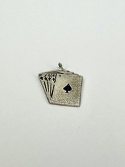 Wells Sterling Silver Enamel Royal Flush Cards Dangle Charm